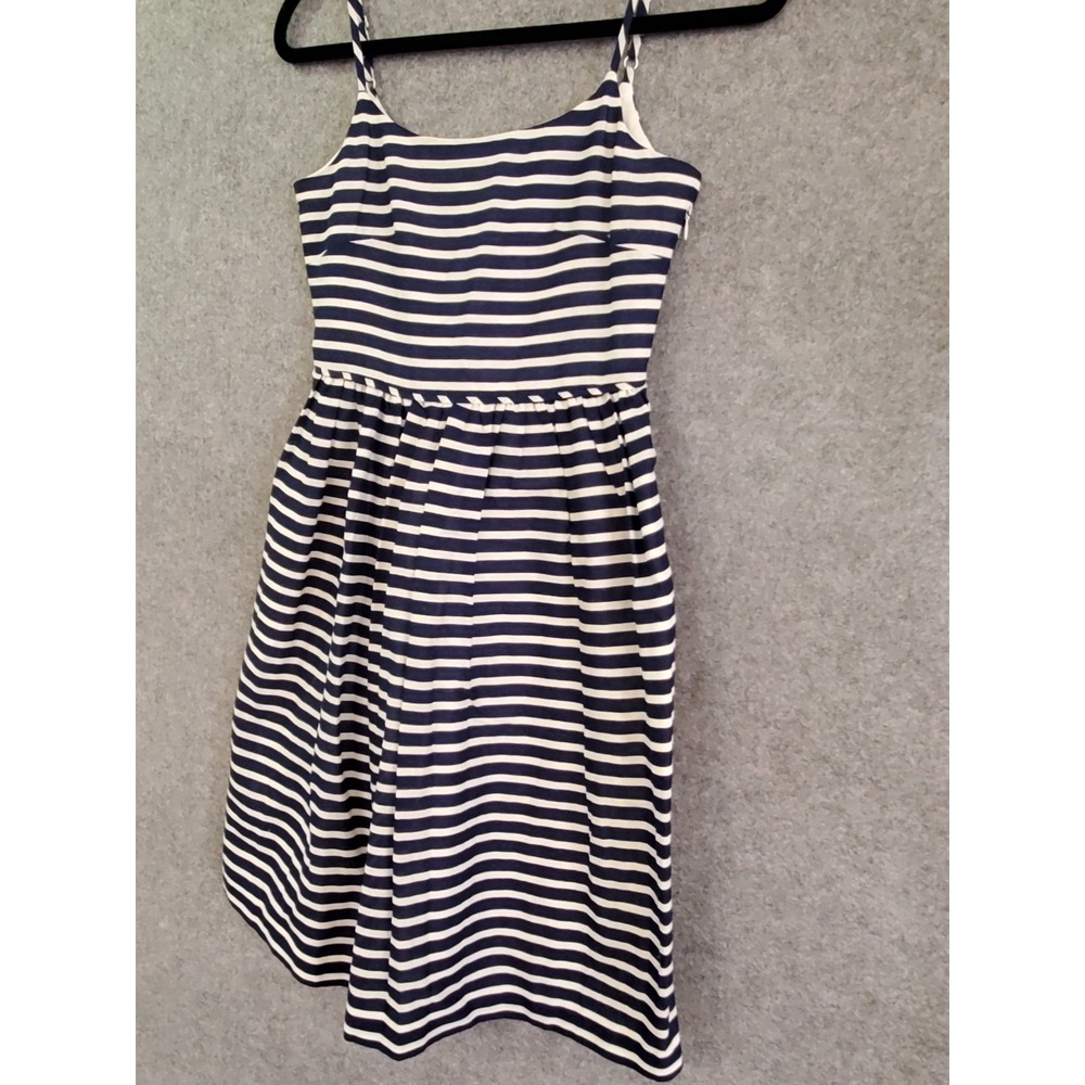 🌷J. Crew Blue White Nautical Linen Cotton Summer Flare Dress Womens Size 00 - Picture 4 of 13